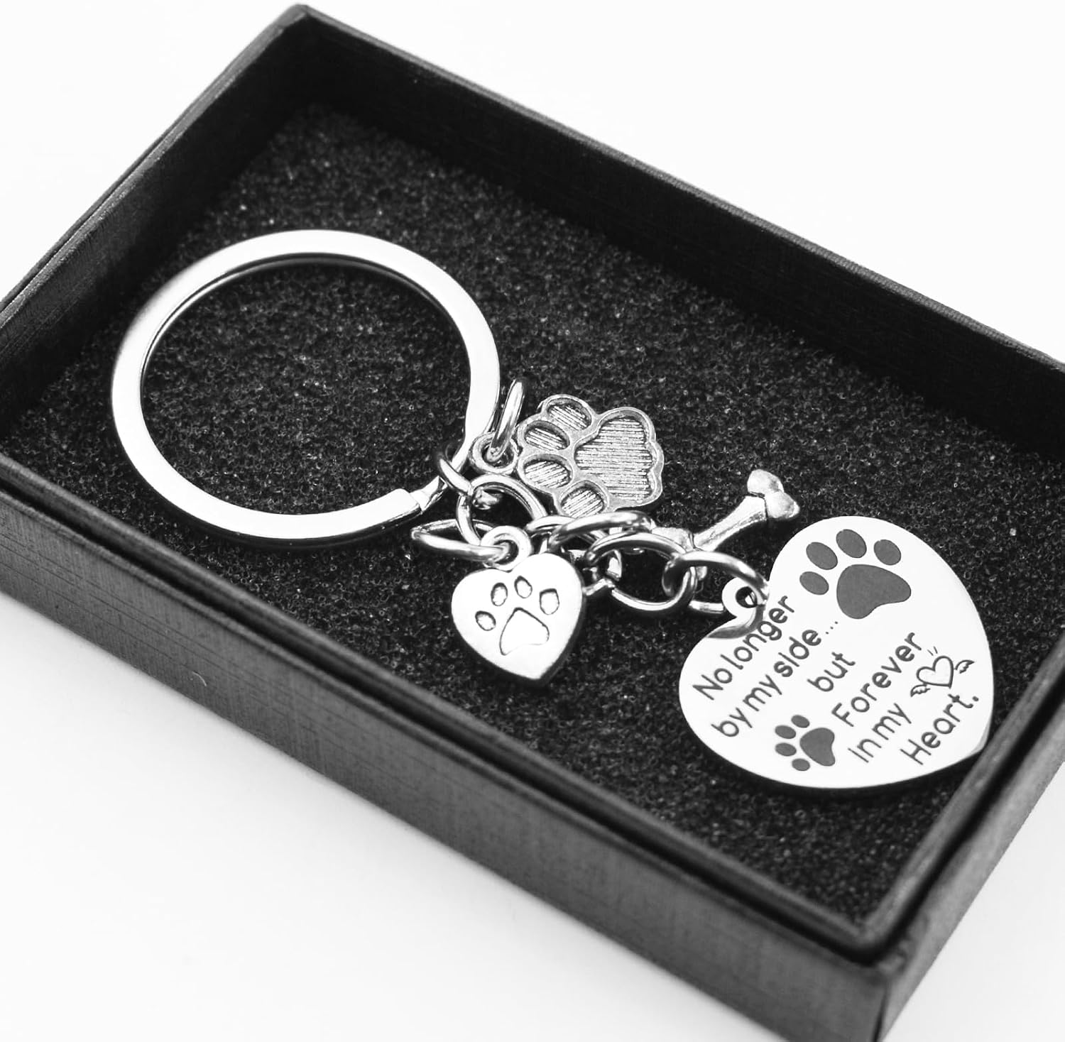 Enkrio Dog Memorial Keychain Pet Memorial Gifts No Longer by My Side Forever in My Heart Paw Print Loss of Dog Sympathy Keyring Pet Remembrance Gift image number 1