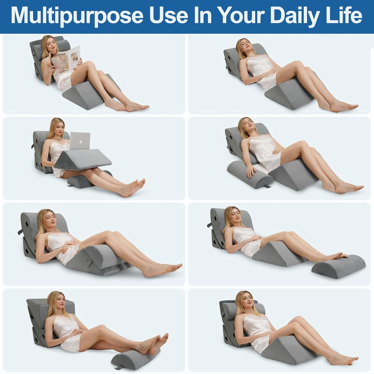 4 Pcs Orthopedic Bed Wedge Pillow for Sleeping - Memory Foam Pillows for Back, Neck & Leg Support, Ideal for Pain Relief & Snooring - Wedge Pillow Set with Machine Washable Cover image number 5