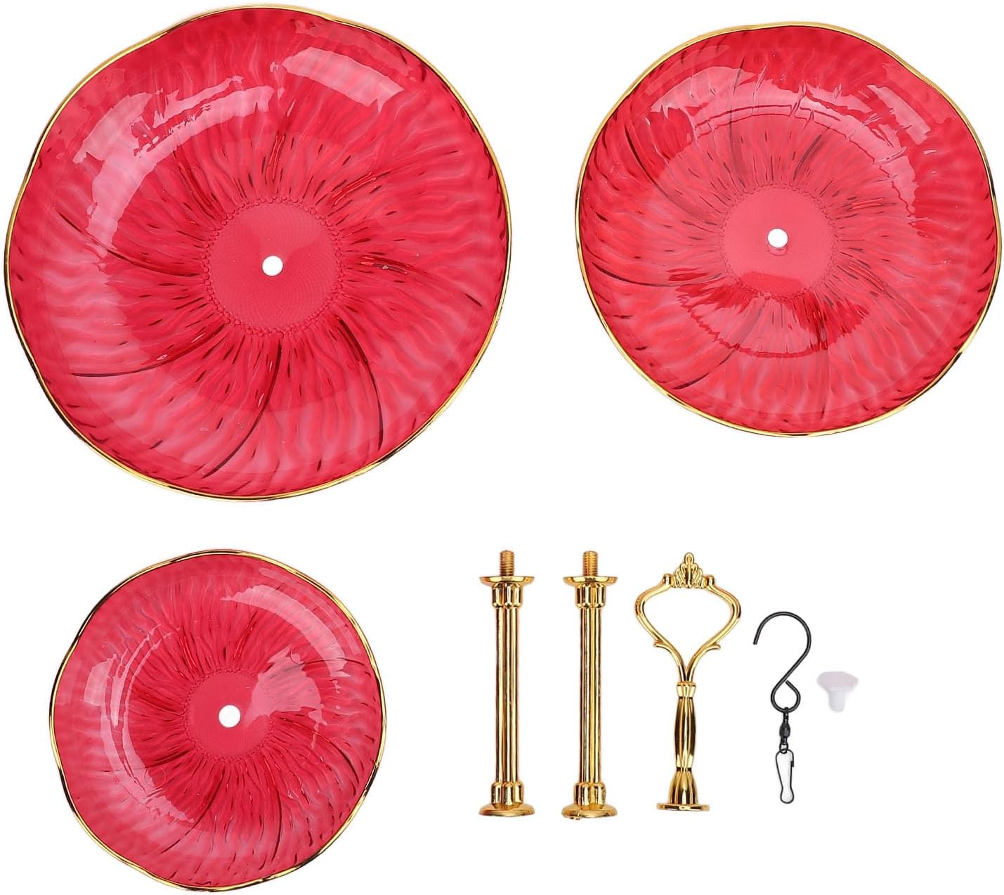 Pomya Hanging Bird Bath Tray, Aesthetic Enduring 3 Tier Hanging Bird Feeder Acrylic Promote Air Circulation for Backyard (Red) - Red image number 4