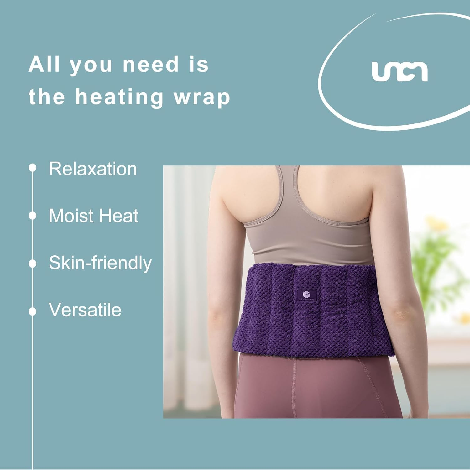 UNCN Large Microwave Heat Pack for Lower Back Pain Relief with Adjustable Strap| Wheat Bags Microwavable for Belly, Lumbar, Neck & Shoulder, Cramps, Menstrual, Muscle Spasms| Back Heat Pack (Dark Purple) image number 4