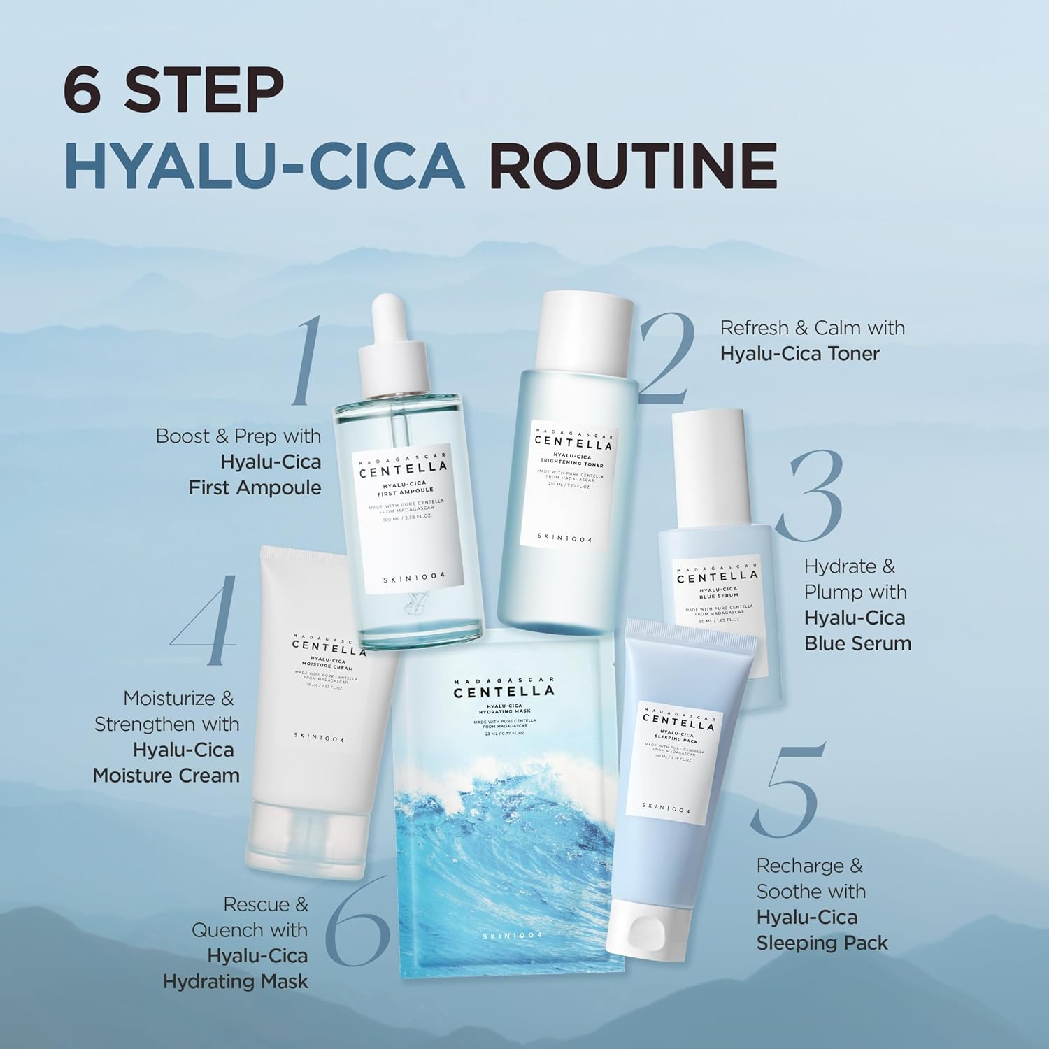 SKIN1004 Hyalu-Cica Blue Serum, 50Ml, Hydrating Face Serum with 5 Hyaluronic Acids & Madagascar Centella Asiatica, Korean Facial Ampoule Serum for Deep Moisture and Skin Barrier Care, Korean Skincare image number 3