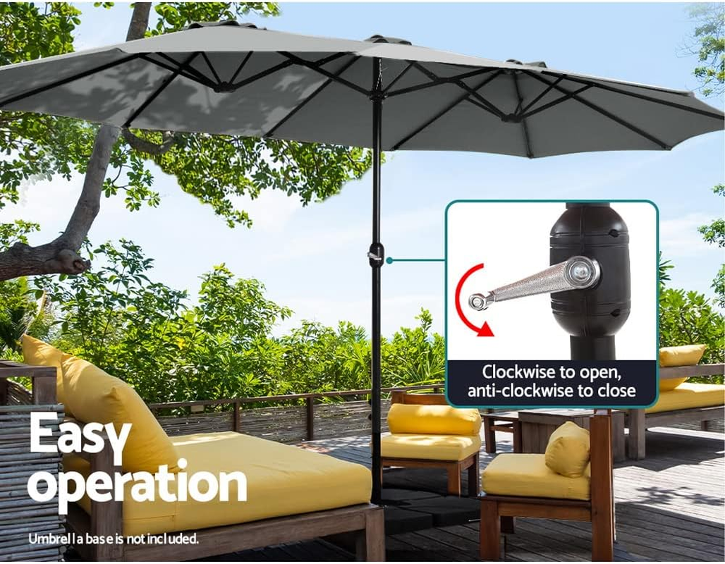 Instahut Outdoor Umbrella 4.57M Charcoal Pole Stand, Sun Beach Garden Patio Camping Tent Gazebo Canopy Double Shading, Water Resistant and UV Steel Frame - Black image number 5