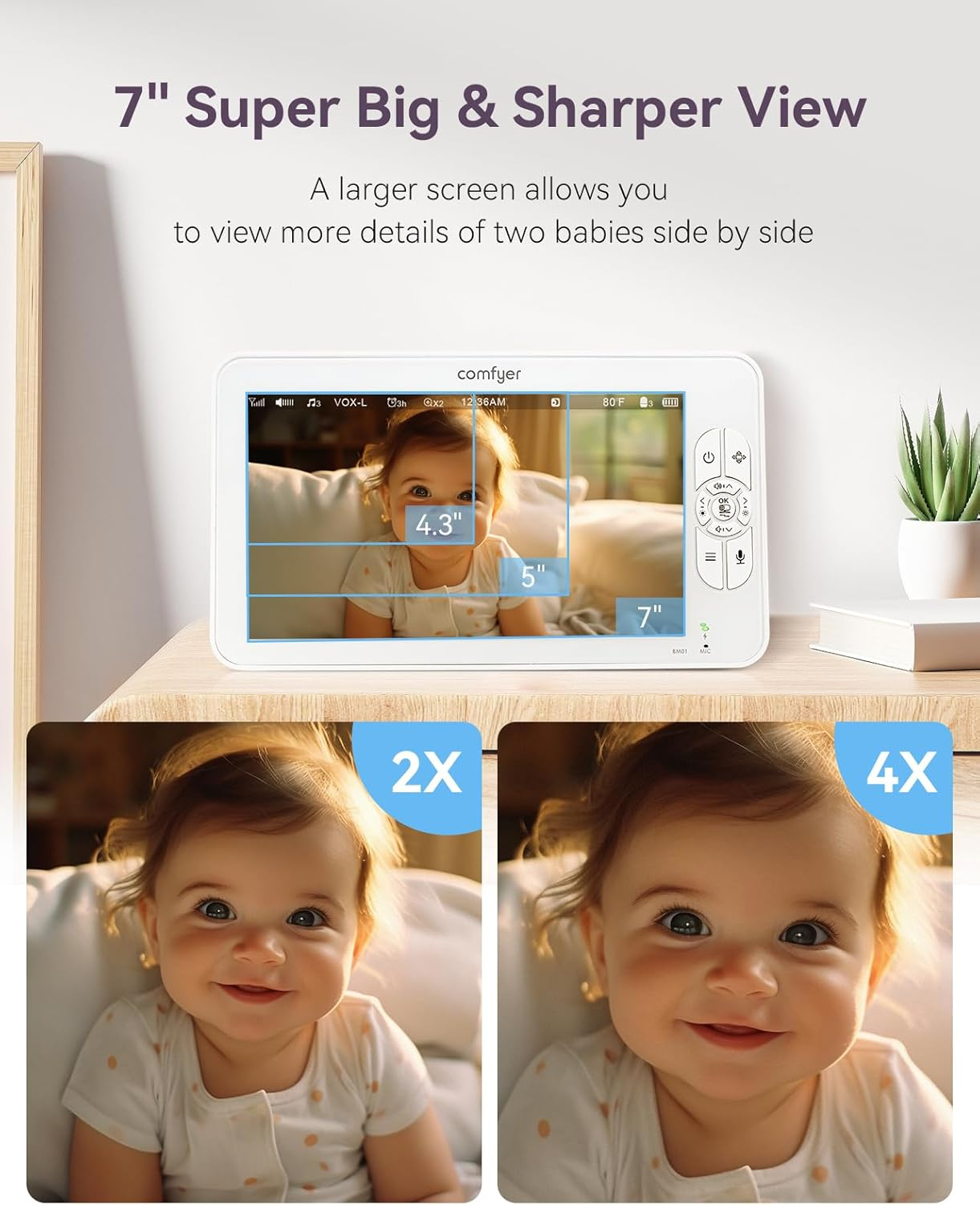 Baby Monitor with 1080P Camera and Audio, 7" 720P HD Video Baby Monitor No Wifi, 4000Mah Battery, VOX Mode, Auto Night Vision, Hack Proof, Remote PTZ, 7 Lullabies & White Noise image number 1