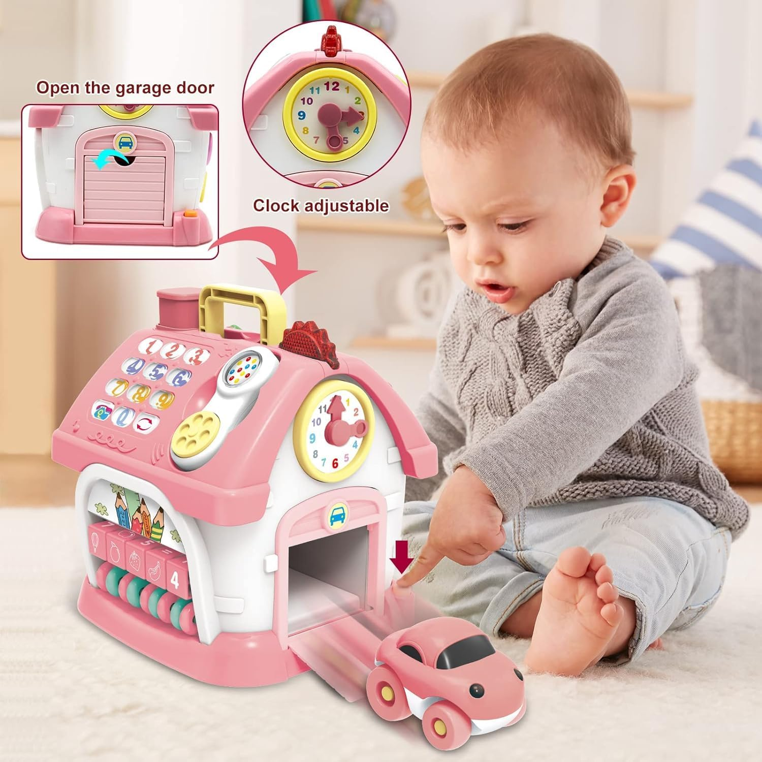 Montessori Toys for 1+ Year Old Girl - Toddler Toys Age 1-2, 8-In-1 Toys with Sound/Lights/Music/Clock/Telephone/Car, Smart Learning Home image number 3