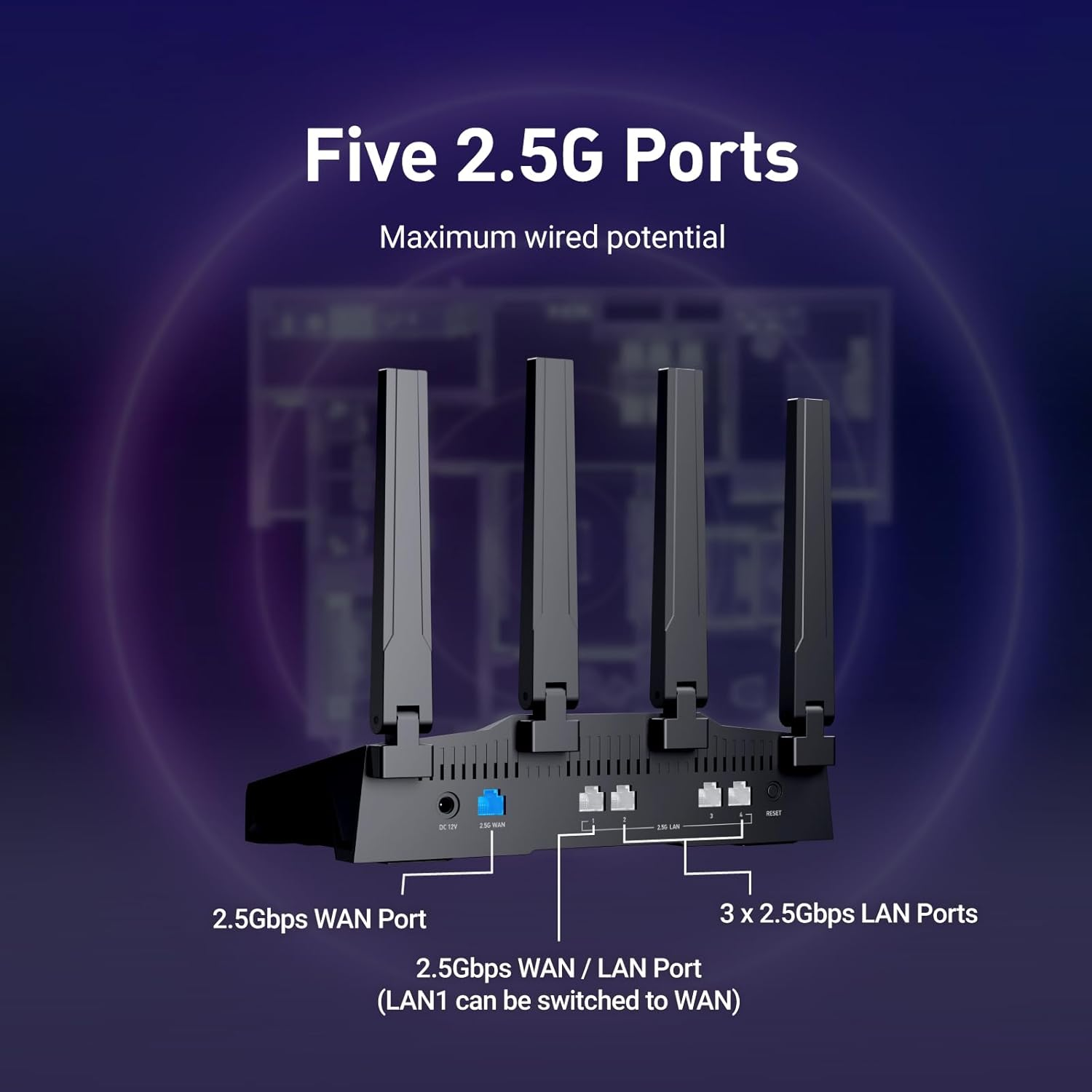 Gl.Inet Gl-Be9300(Flint 3) Tri-Band Wifi 7 Router, High-Speed Gaming Router, Extensive Coverage, 5 X 2.5G Multi-Gig Ports, Mass Device Connectivity, MLO Technology, Rapid Openvpn & Wireguard image number 5