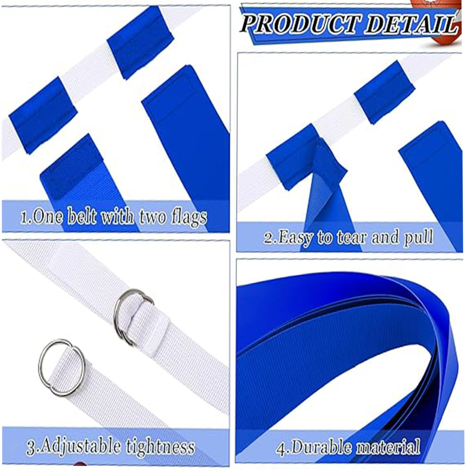 Roczential 5PCS Rugby Training Flag Football Kit Small Football Flag Football Belts Accessory Set Rugby Training Accessory (Blue)
