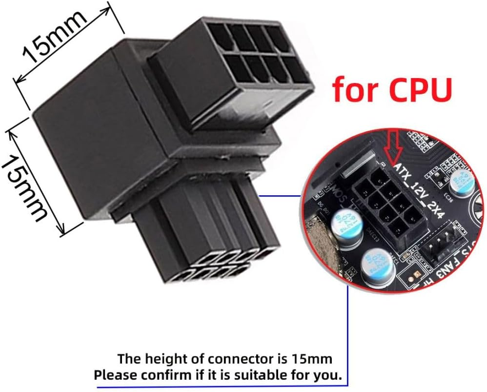 Chenyang 2 Pack ATX 8Pin EPS 12V 90 Degree Angled CPU Power Connector Adapter
