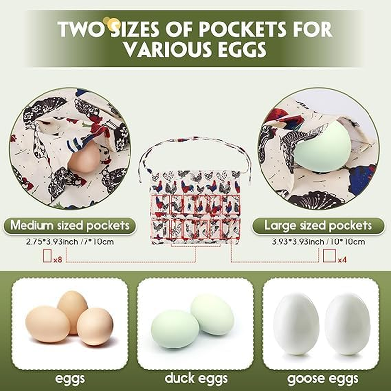 Durable Egg Gathering Apron 12 Deep Pockets Canvas Fabric for Duck Goose Quail Dove Eggs Holder Easter Egg Collecting Apron Chicken Coop Tool Hen Rooster Print image number 4