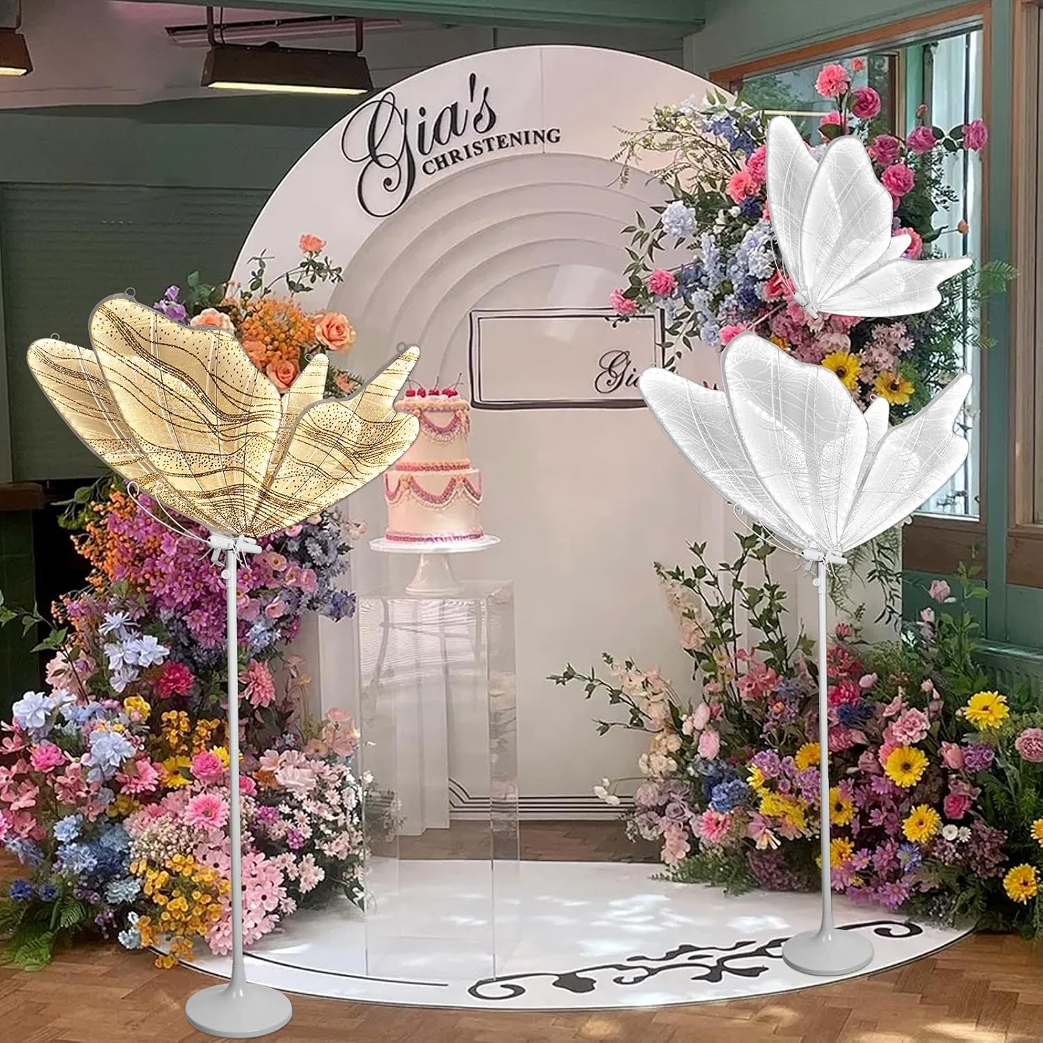 3-Color Wedding Butterfly Floor Lamp Decoration, 31.5 Inch Creative Butterfly Ceiling Lamp, Adjustable Height Romantic Butterfly Lamp Props for Wedding Party, 80 CM image number 1