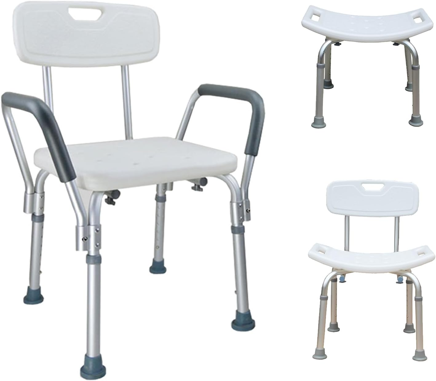 Adjustable Shower Chair with Assist Grab Bar - Anti-Slip Bath Stool for Elderly & Disabled - Durable Aluminum Legs - Tool-Free Assembly (Shower Chair with Back and Arm) image number 2