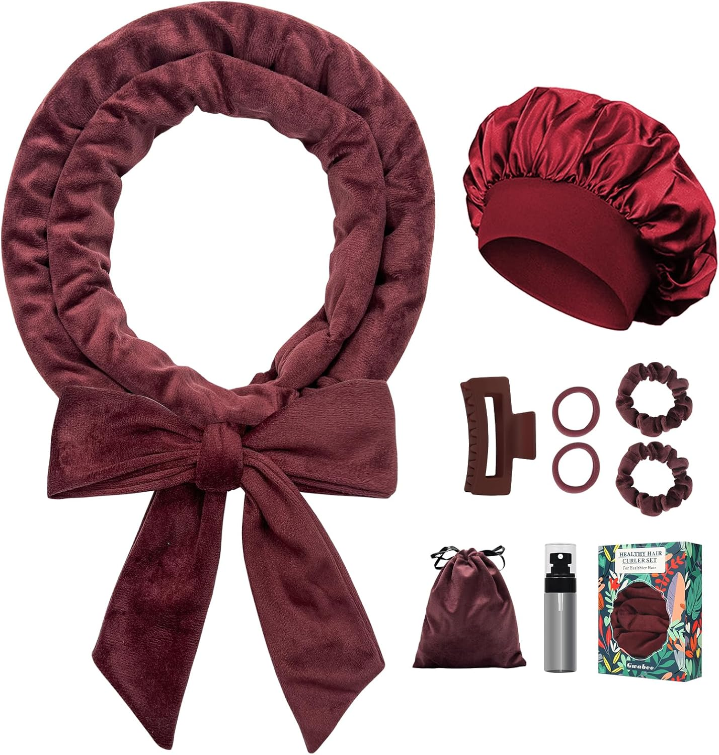 No Heat Overnight Curl Headband, 70" Soft Ribbon Wrap for Long Hair, 9 PCS Hair Curling Rods Set - Blue Green