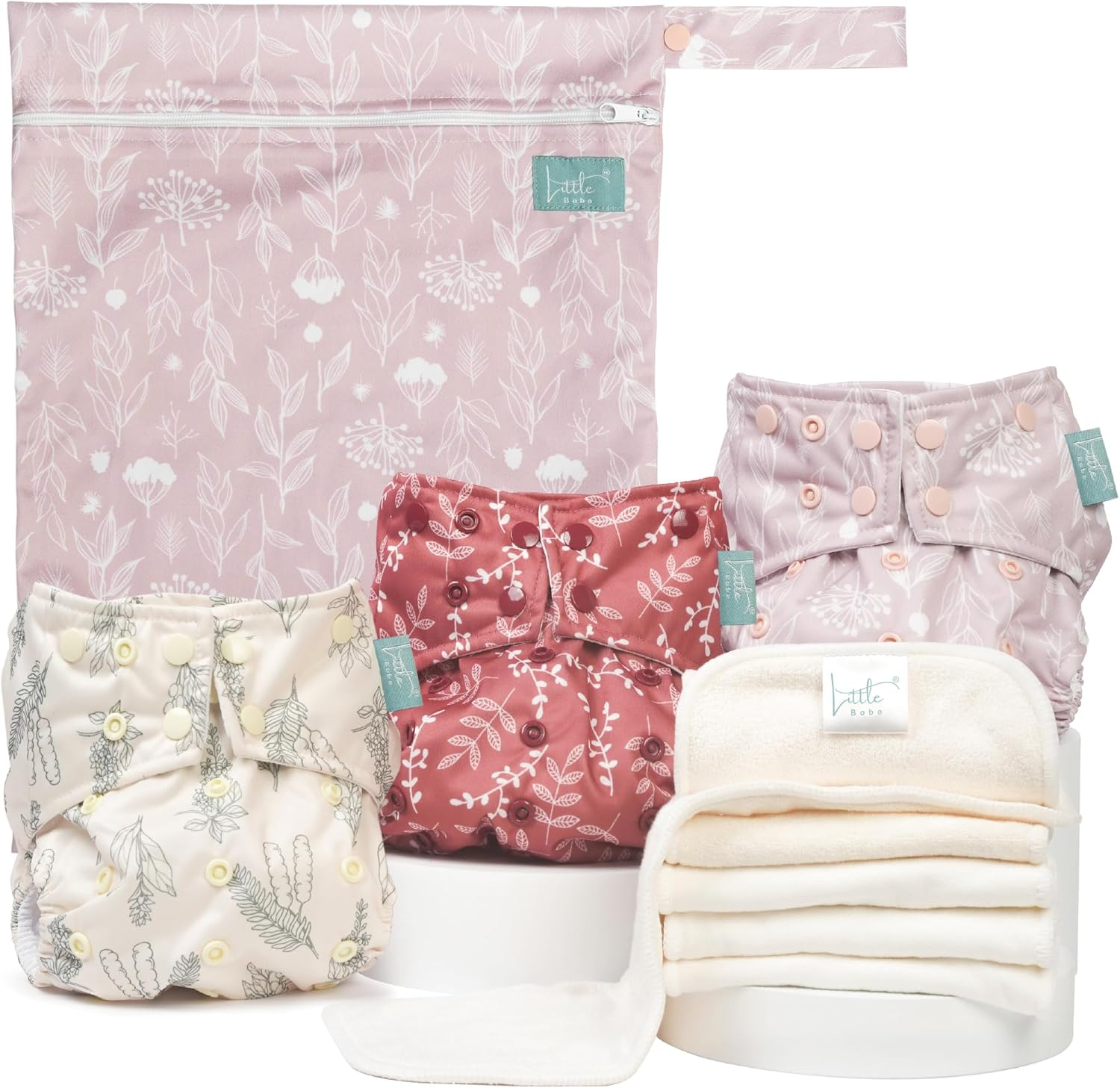 Little Bobo 3-Pack Cloth Nappy and Swim Diaper Set | Reusable, Ultra-Absorbent, Leak-Proof | Includes 6 Inserts + Wet Bag | Adjustable Fit for 3&ndash;15Kg Newborns, Babies and Toddlers | Eco-Friendly and Gift-Ready (Moon 3 Pack)