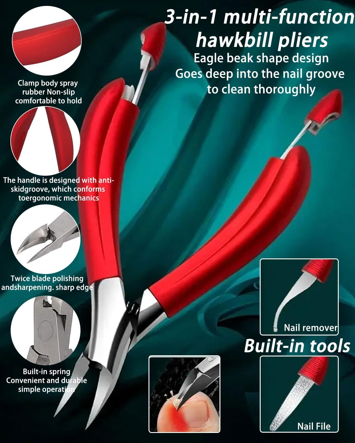 FUGLUS Toe Nail Clippers, Large, Professional Nail Clippers, Toenails for Seniors, Thick Nails with Wide Opening, Sharp Nail Clipper, Long Handle, with Nail Stripper and Nail File image number 4