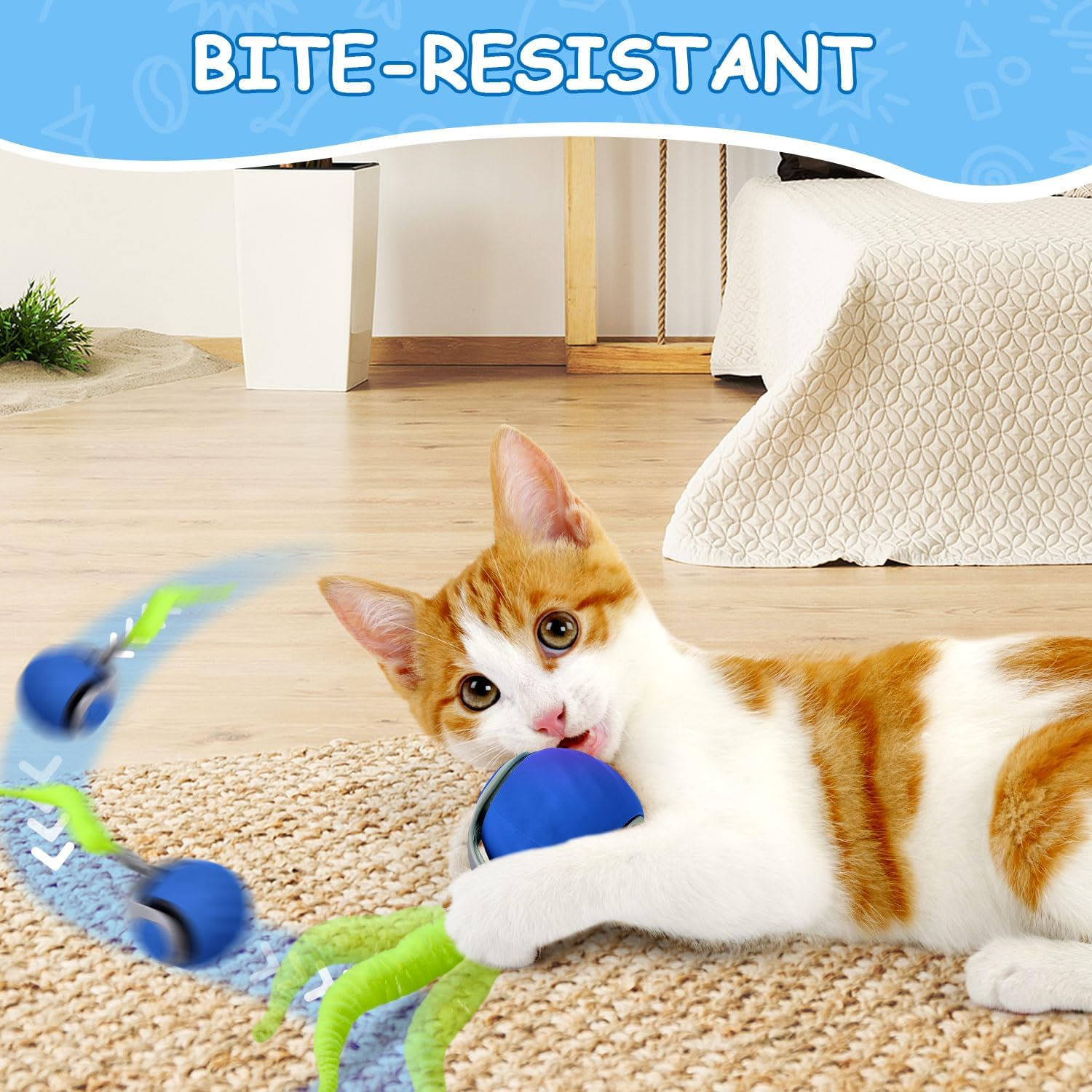 Slowton Interactive Cat Toy - Automatic Cat Ball Toy, Smart Cat Ball Toys Ball for Indoor Cats USB Rechargeable Cat Toys Electric Rotating Cat Toy with Plush Tail image number 3