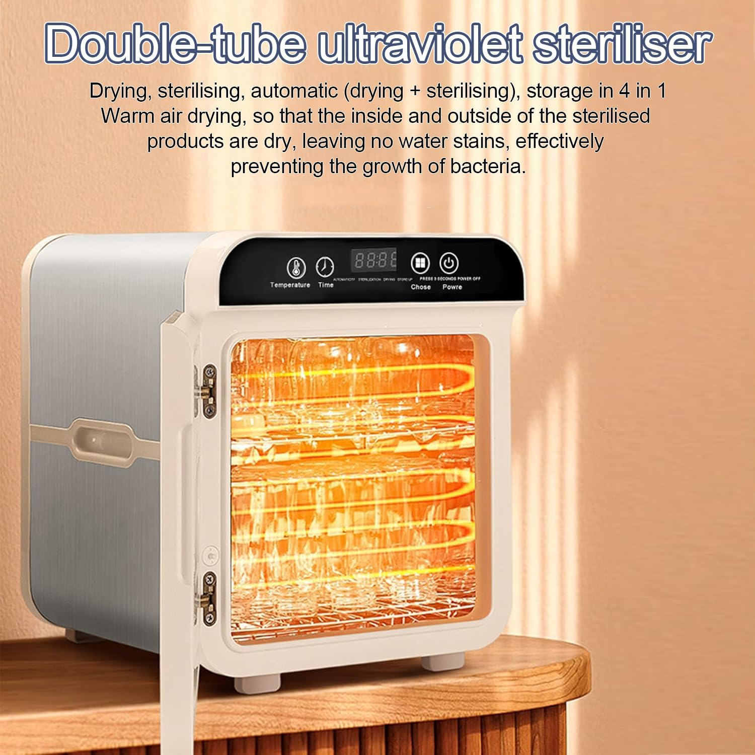 HOOMFIT Baby Bottle Steriliser and Dryer,4-In-1 Double Tube UV Sterilizer & Dryer for Baby Bottles Accessories,Clothes/Toys/Beauty Tools/Cutlery image number 5