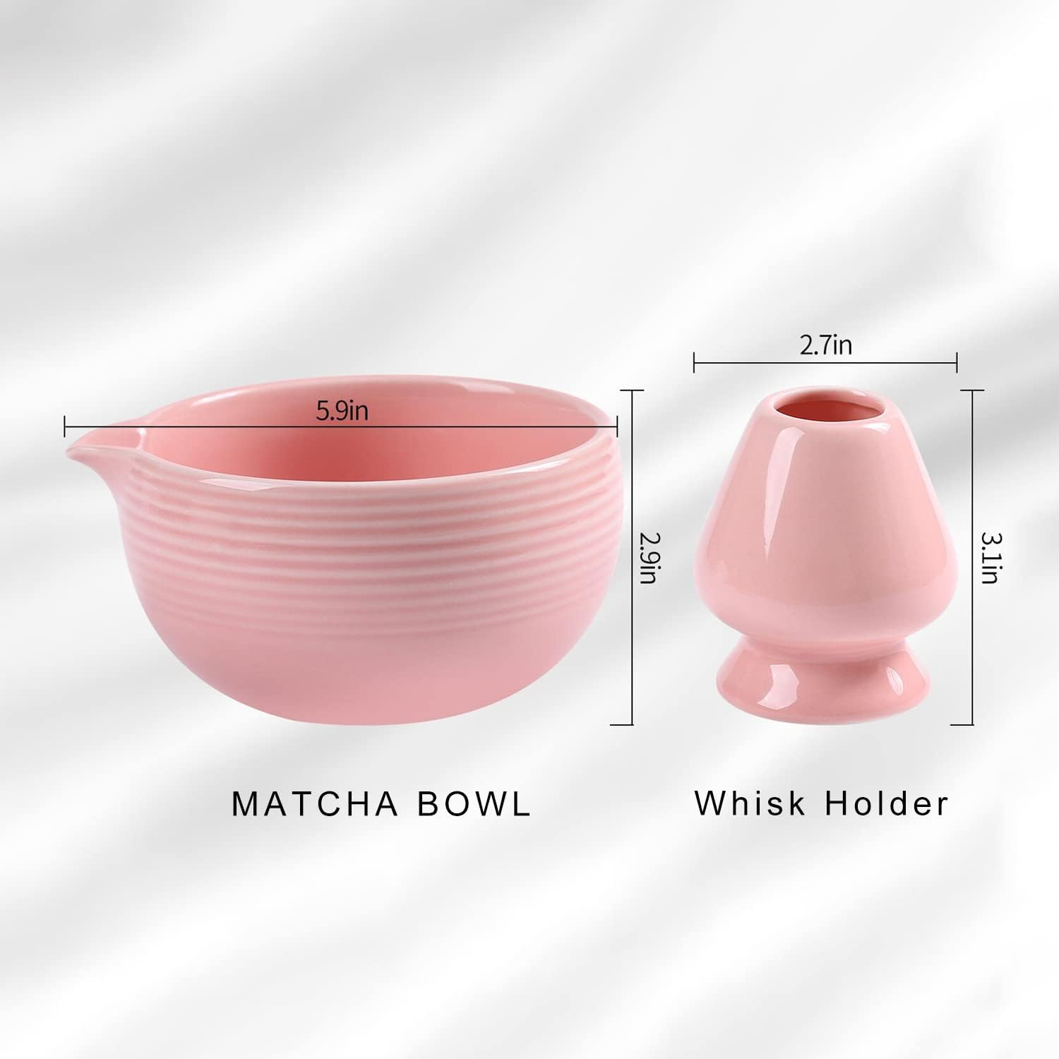 Traditional Matcha Bowl with Pouring Spout & Whisk Holder (Reshaper) - Handmade Japanese Style Matcha Chasen Ritual Kit- 22Oz Big Salad Porridge Juice Bowl Chawan (Baby Pink) (ZRC23-SP) - Baby Pink image number 5