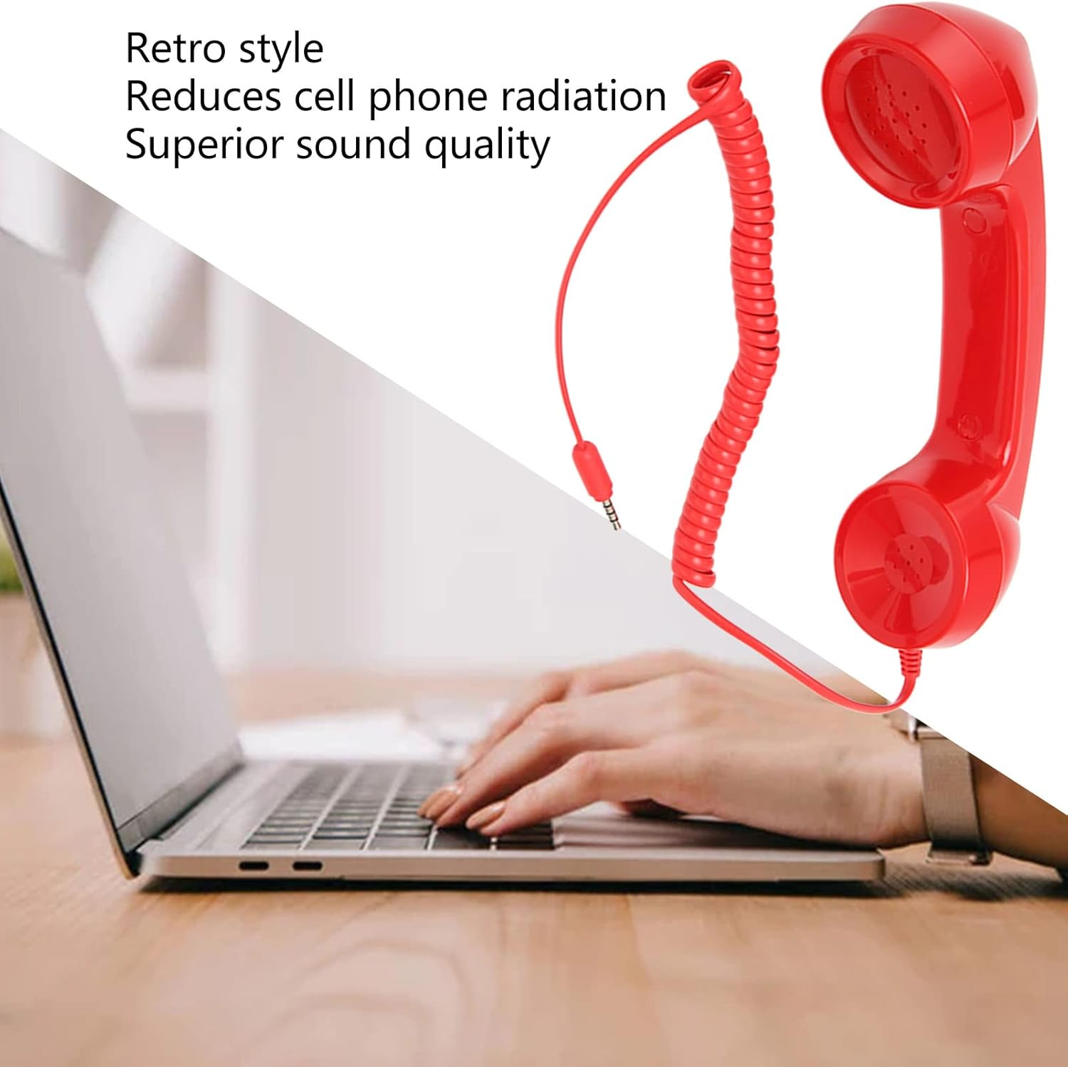 Retro Cell Phone Headset, Radiation-Proof Vintage Cable Telephone Headphones 3.5Mm Mobile Phone Earpiece with Microphone for Phones, Tablets, Notebooks, Computers Etc (Red) image number 4