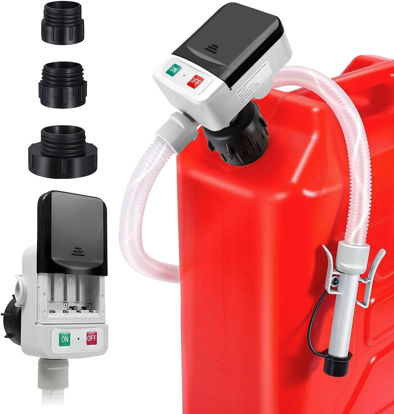 KOULATE Portable Electric Fuel Tank Siphon Hose Transfer Pump Battery Powered Operated, Fuel Transfer Pump with Auto-Stop 3.2 Gallons per Min, Gas Cans for Gasoline, Diesel, Kerosene(Black)