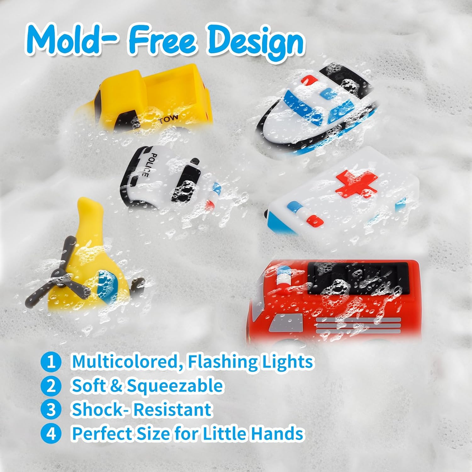 Light up Bath Toy -Tow Truck, 100% Food Grade Silicone Vehicle Bathtub Toys, Shake-Activated Light up Airplane Toy Flash & Lights Color Change, Soft & Squeezable for Baby&Toddler (1 Pack) image number 1