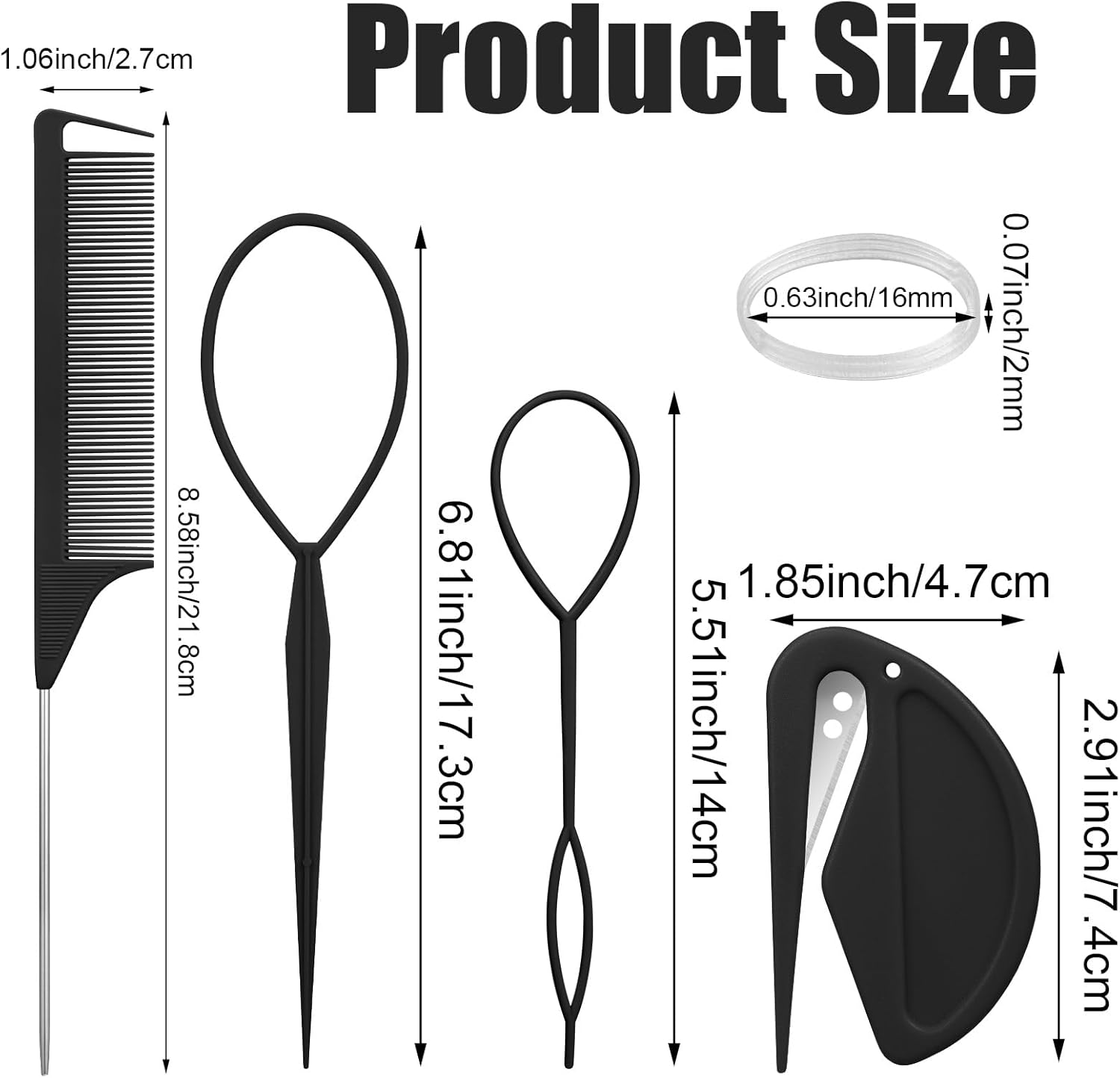 Pack of 2000 Hair Bobbles Small Black Hair Bobbles Mini Elastic Hair Band with Hair Bobbles Cutter Hair Tail Tools, Handle Comb for Girls Lady Doll Hair Styling image number 6