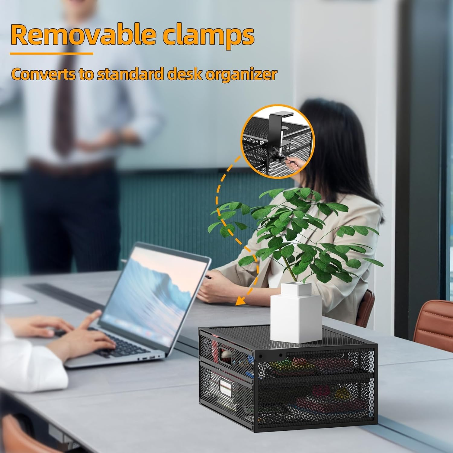 Under Desk Drawer Organizer Clamp-On, XICEN Mesh Metal Desk Drawer Attachment, 2 Drawer Slide Out, on Desk or under Desk Organizer for Office Supplies & Home Essentials (Black-Medium) image number 4