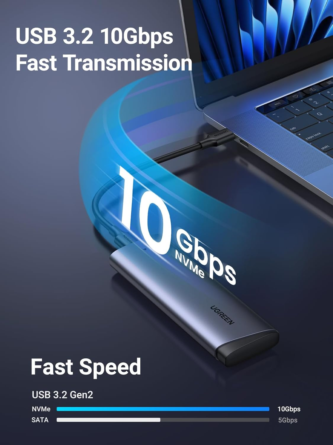 UGREEN M.2 Nvme Enclosure 10Gbps USB C 3.2 Gen 2 for M and M&B Key Aluminum Pcie Adapter Solid State Drive External Reader Support UASP & Trim in Size 2230/2242 /2260/2280 image number 1