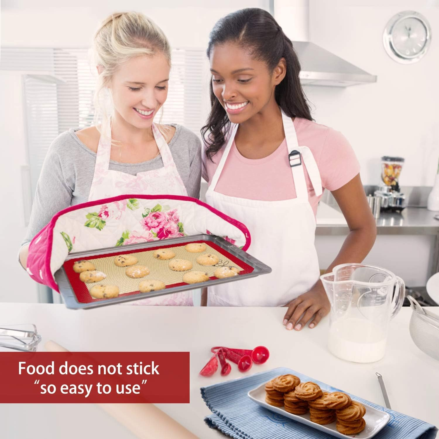 5Pcs Silicone Baking Mats, 2 Half Sheets Mats + 1 Quarter Sheet Liner + 1 round & 1 Square Cake Pan Mat - 100% Food Grade Non-Stick & Silicone Brush, for Baking Cake Cookie image number 2