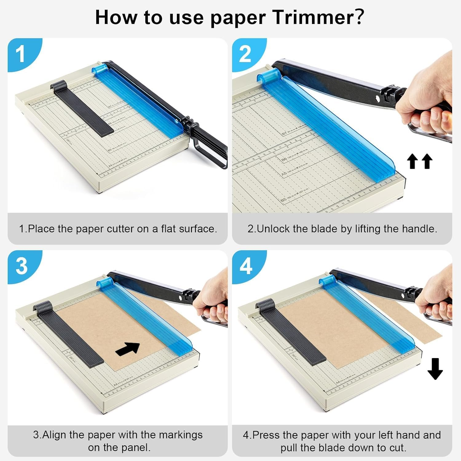 Paper Cutter, 12" Guillotine Paper Cutter for A4/A5/B5, 12-Sheet Capacity with Precision Grid Heavy Duty Paper Trimmer for Cardstock, Photos, Crafts image number 6