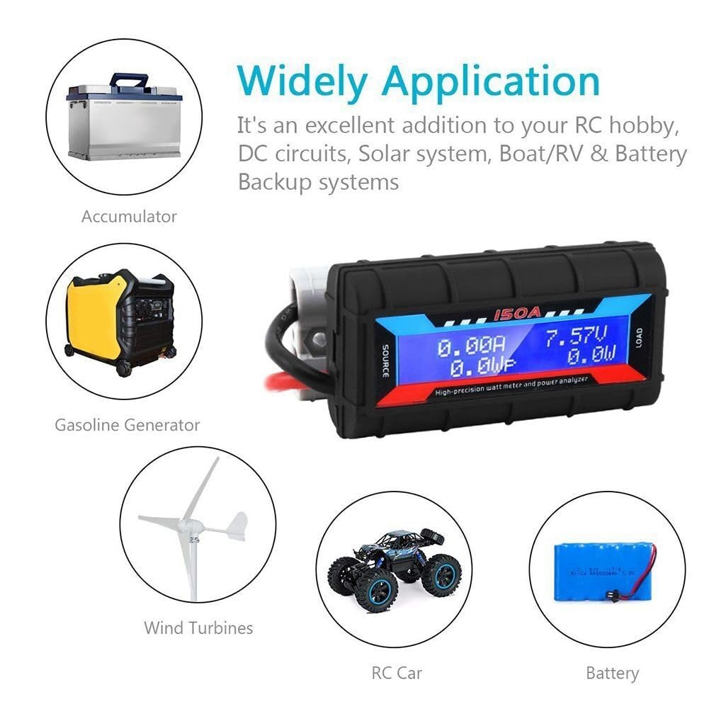 1 PCS 150A LCD Digital Amp Watt Meter Power Analyser Black Plastic Car Accessories Solar Caravan Meter for Anderson Plug Tool image number 6