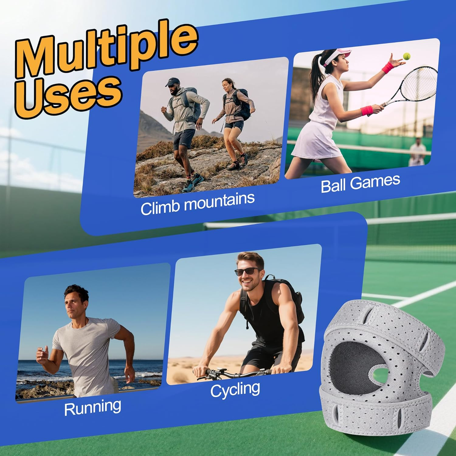 Knee Brace for Women Men, Adjustable Compression Patella Stabilizer Pad for Meniscus Tear, ACL Knee Brace for Meniscus Tear Knee Pain, Arthritis Pain, Injury Recovery, Running Workout (Gray) image number 2