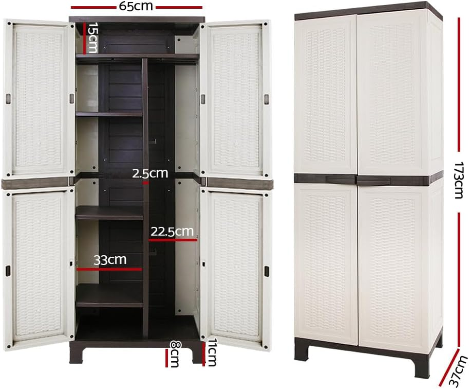 Giantz Outdoor Storage Cabinet, 173Cm Tall Cupboard Tool Box Garden Shed Shelving Storages Bench Tools Chest Organiser Home Furniture Garage Setting, Lockable Adjustable Shelves Light Grey image number 5