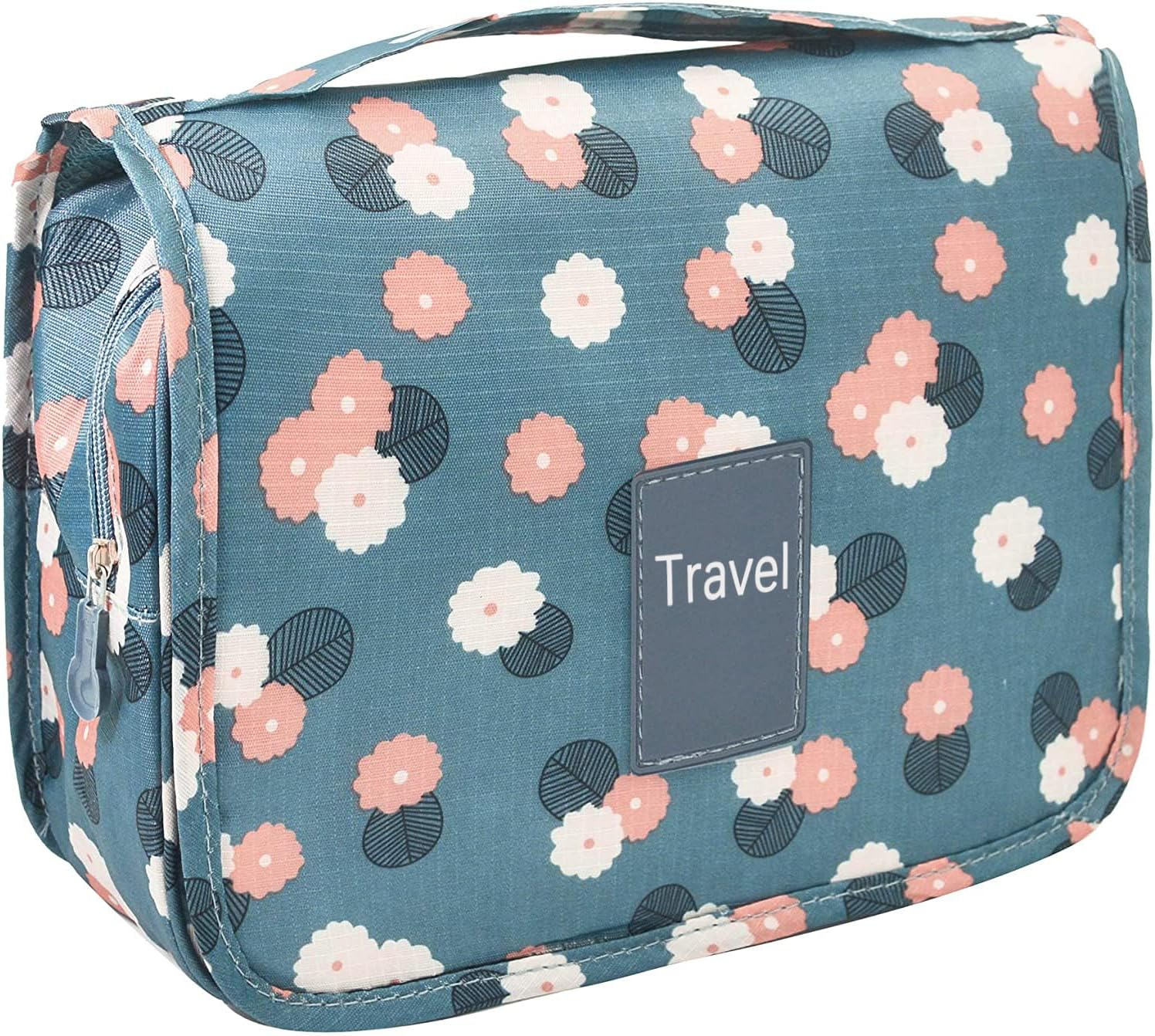 Trawila Travel Hanging Toiletry Bag Cosmetic Bag Makeup Organizers for Men & Women with Sturdy Hook, Blue Flower, Fashion