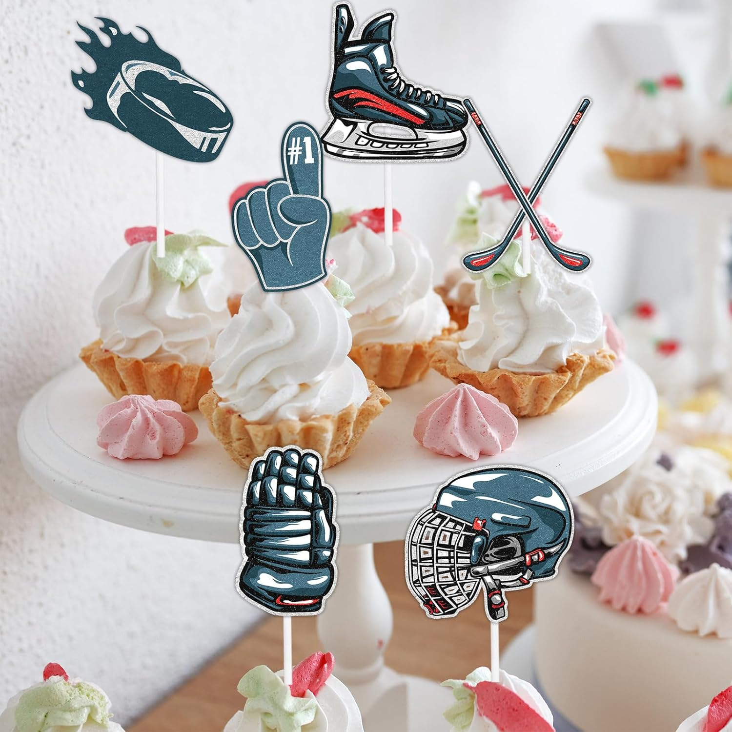 18-Piece Hockey Player Happy Birthday Cupcake Toppers Set - Kids' Hockey Themed Party, Boys and Girls Birthday Party, or Baby Shower Party Decorations Supplies - LIANGSS image number 6