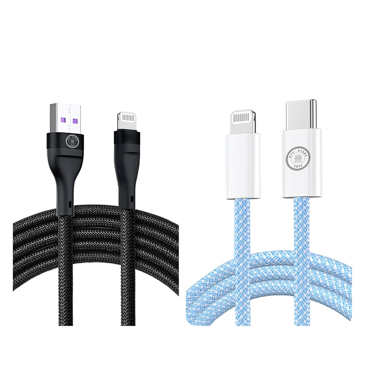 MTF' Lightning Compatible, 2 Pack USB C to Lightning + USB a to Lightning, 1M, Nylon Braided, Black & Blue Colors, 480 Gbps, Compatible with Apple Iphone Pro Ipad Macbook Pro image number 3