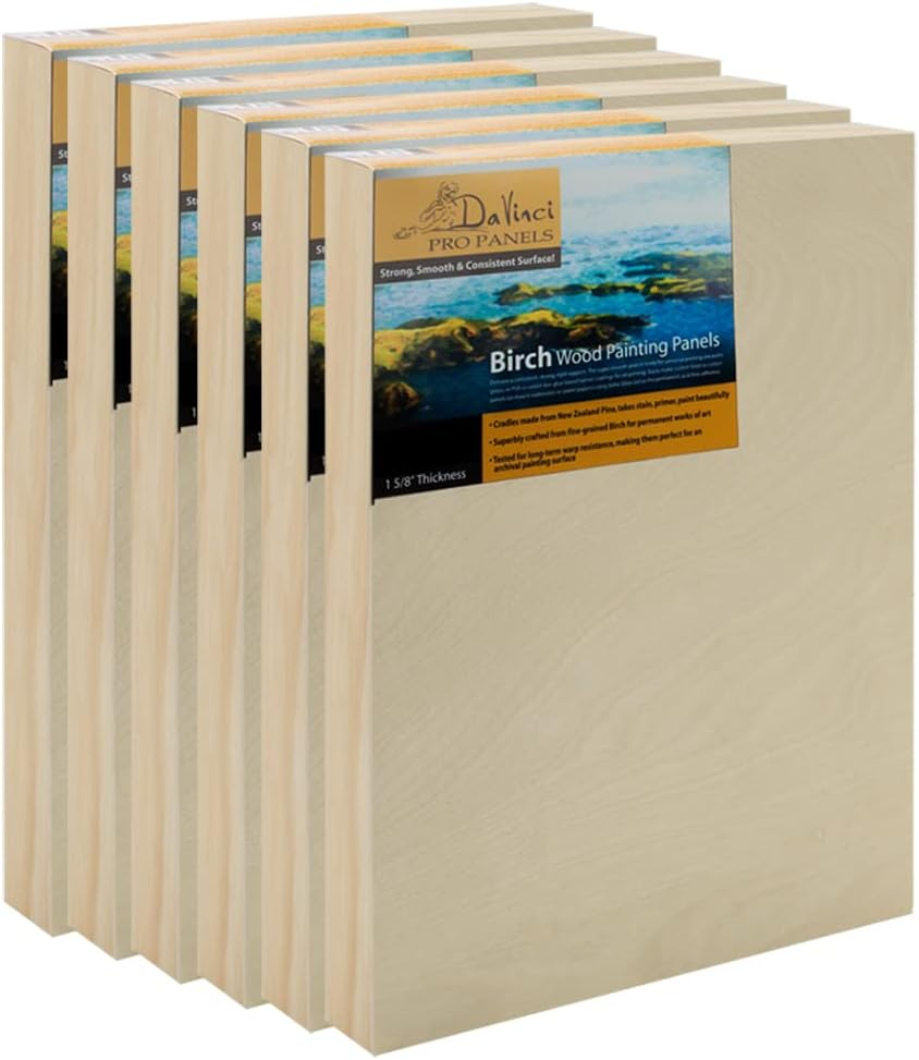 Da Vinci Pro Birch Wood Panel 1-5/8 Deep &ndash; 5X5" 6-Pack - Fine Textured, Warp Resistant, Lightweight & Rigid &ndash; Perfect for Mounting Sanded Pastel or Watercolor Paper, Linen or Canvas