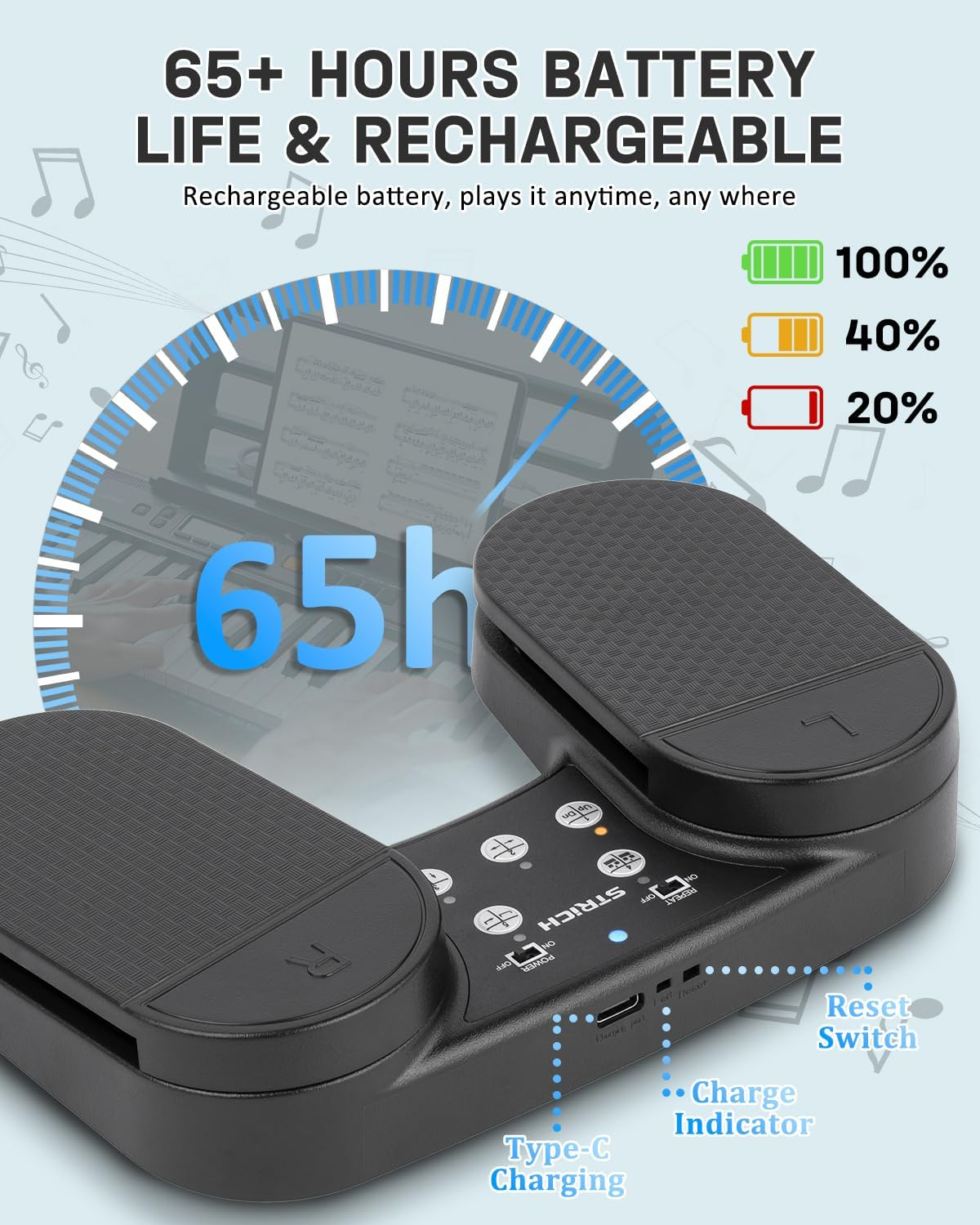 Wireless Page Turner Pedal for Ipad, STRICH Rechargeable Music Page Turner Pedal, USB Silent Foot Pedal for Tablets Smartphones Ipad Pro Multimedia Platforms PC, SPT-10 image number 5