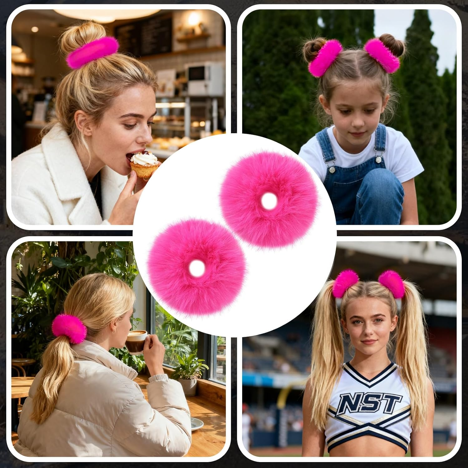 Plush Scrunchie Hair Scrunchie, 2 Pieces Plush Hair Bands, Women'S Pom Pom Headbands, Fluffy Hair Bobbles for Women and Girls image number 4