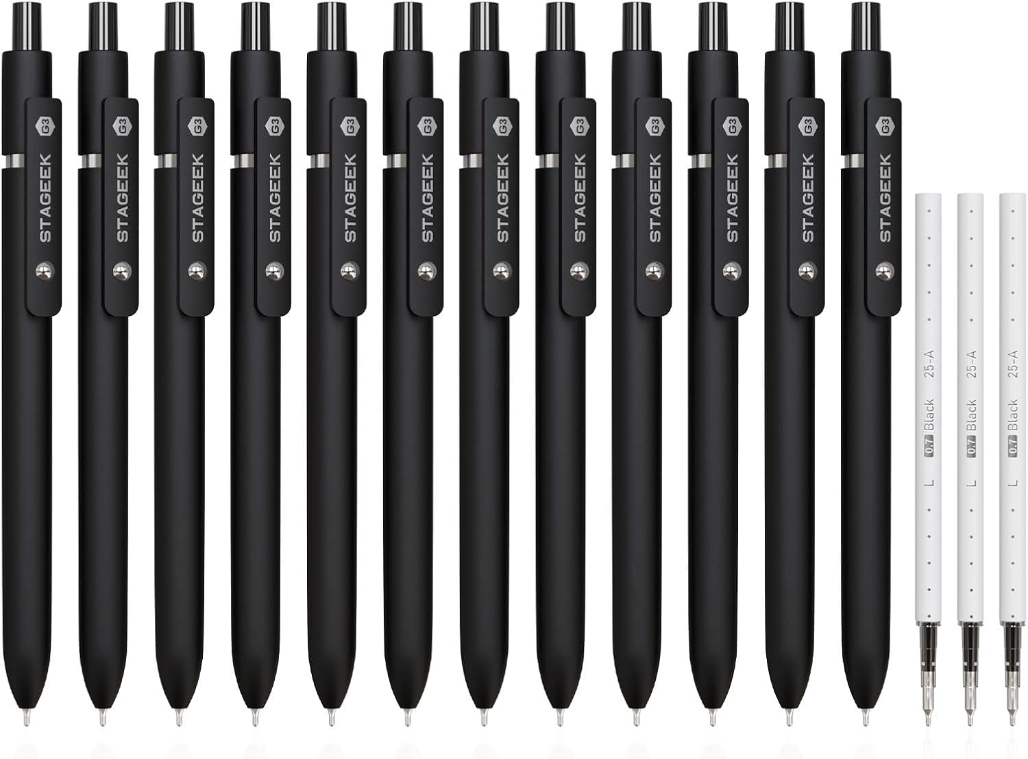Black Gel Pens, 6Pcs 0.7Mm Gel Pens Fine Point with 3 Extra Refills, Quick Dry Retractable Gel Pen Set, Smooth Writing Pens for Office Work, Note Taking, Black Ink Pens for Men Women