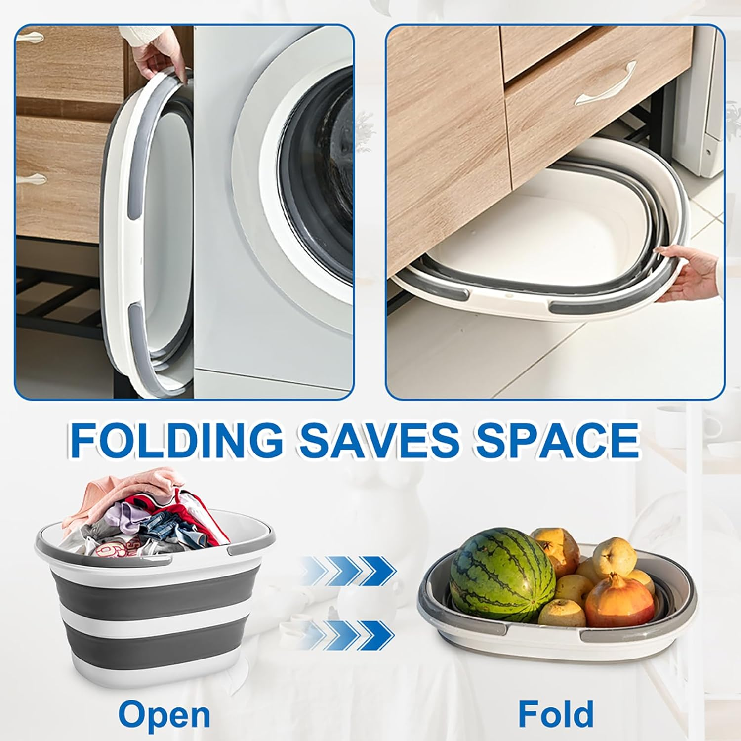 LUPATDY 16L Foldable Bucket, Foldable Mop Bucket with Handles, Portable Silicone Tub, Foldable Cleaning Bucket for Cleaning, Storage, Ideal for Camping, Home and Travel, Grey - Grey image number 1