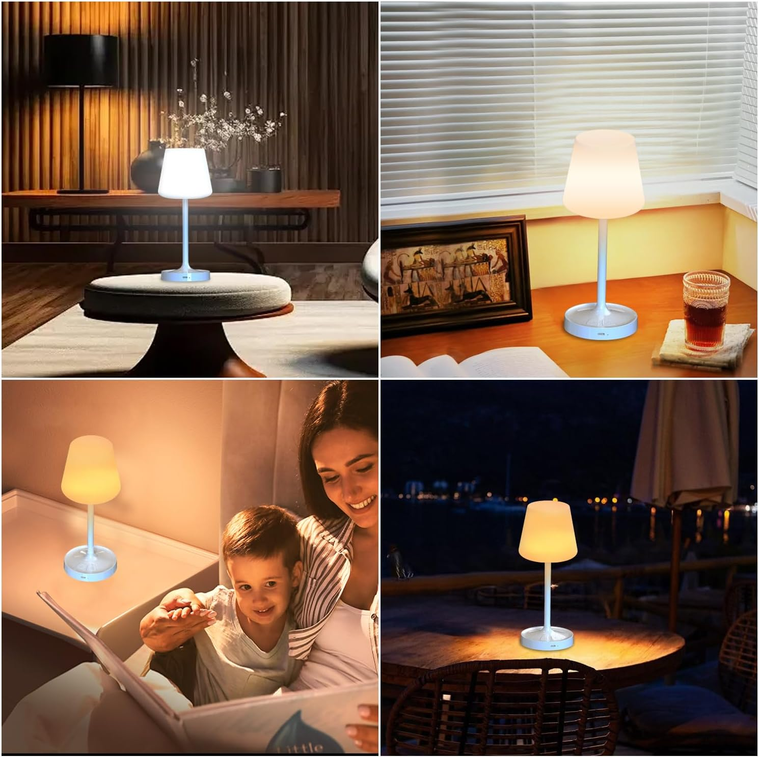 Waterproof Lampshade Portable Shower Lamp with 3 Colors&5 Brightness,Rechargeable Mechanical Button Dimmable Bedside Table Lamp,Cordless Table Lamp Suitable for Bedroom,Kitchen,Camping,Outdoor(White) image number 4