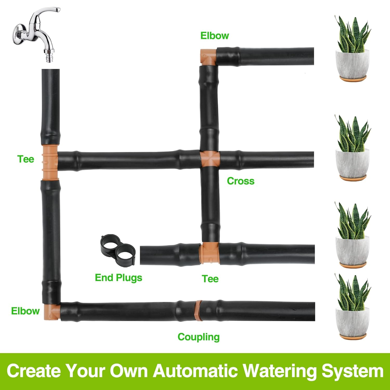 Cozy Tower 36 Pcs Drip Irrigation Kit 1/2 Inch Drip Irrigation Fittings Parts, Irrigation Tubing Fittings Hose Barbed Connectors, Including 2 Crosses 10 Tees 6 Elbows 12 Couplings 6 End Plugs image number 6
