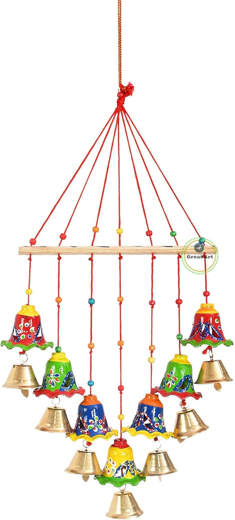 Pack of 1 Traditional Wall Door Hanging Lotus Latkan Toran with Bells - Main Door Entrance Pooja Room Home Temple Wedding Festival Decor - Diwali Decoration Items For image number 3