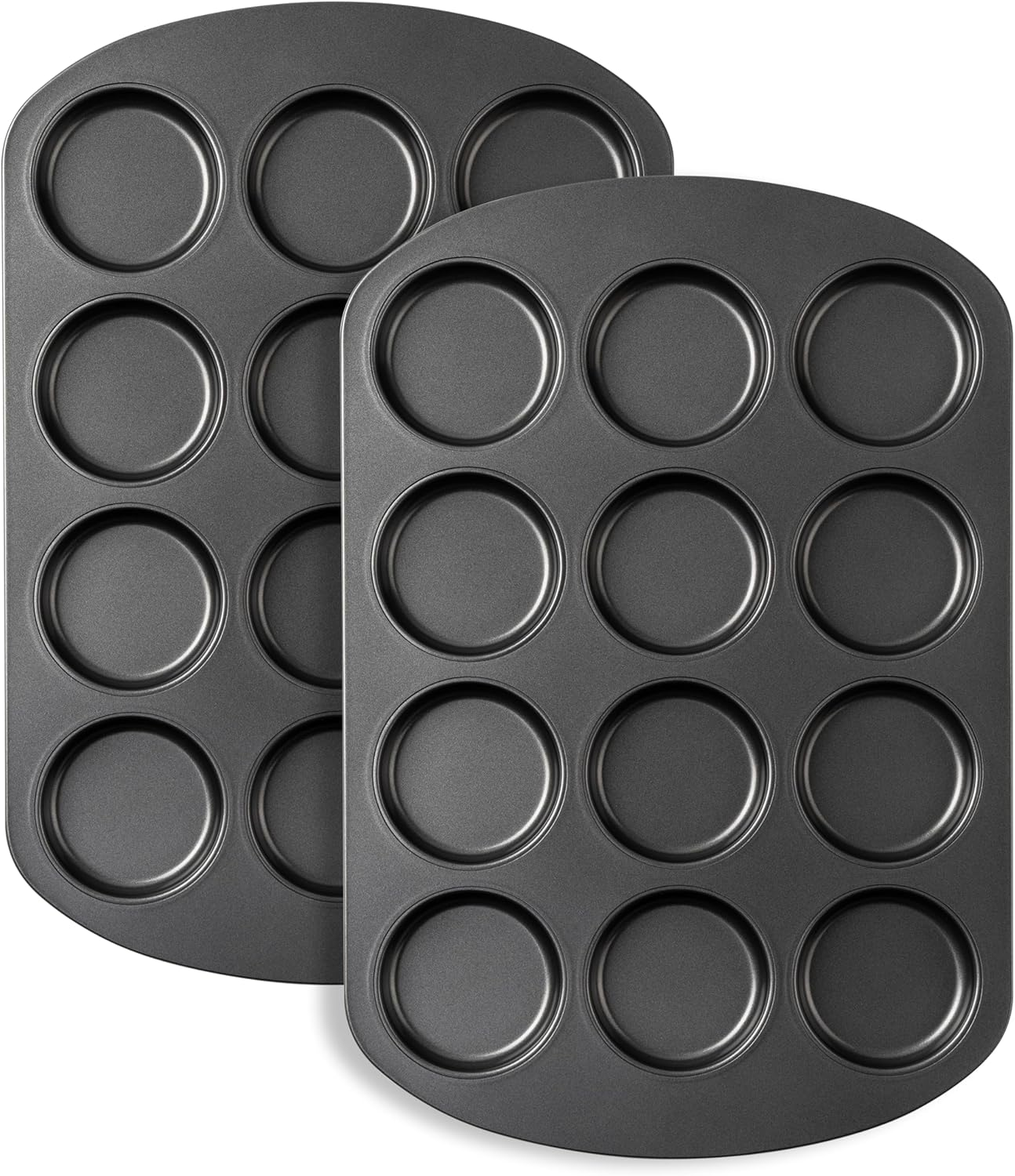 Tiawudi Muffin Top Pan, 12 Cavity Cupcake Pan, 3 Inch Nonstick Bakeware for Eggs, Cornbread, Cookies, Whoopie Pies and Yorkshire Pudding, Set of 2 image number 1