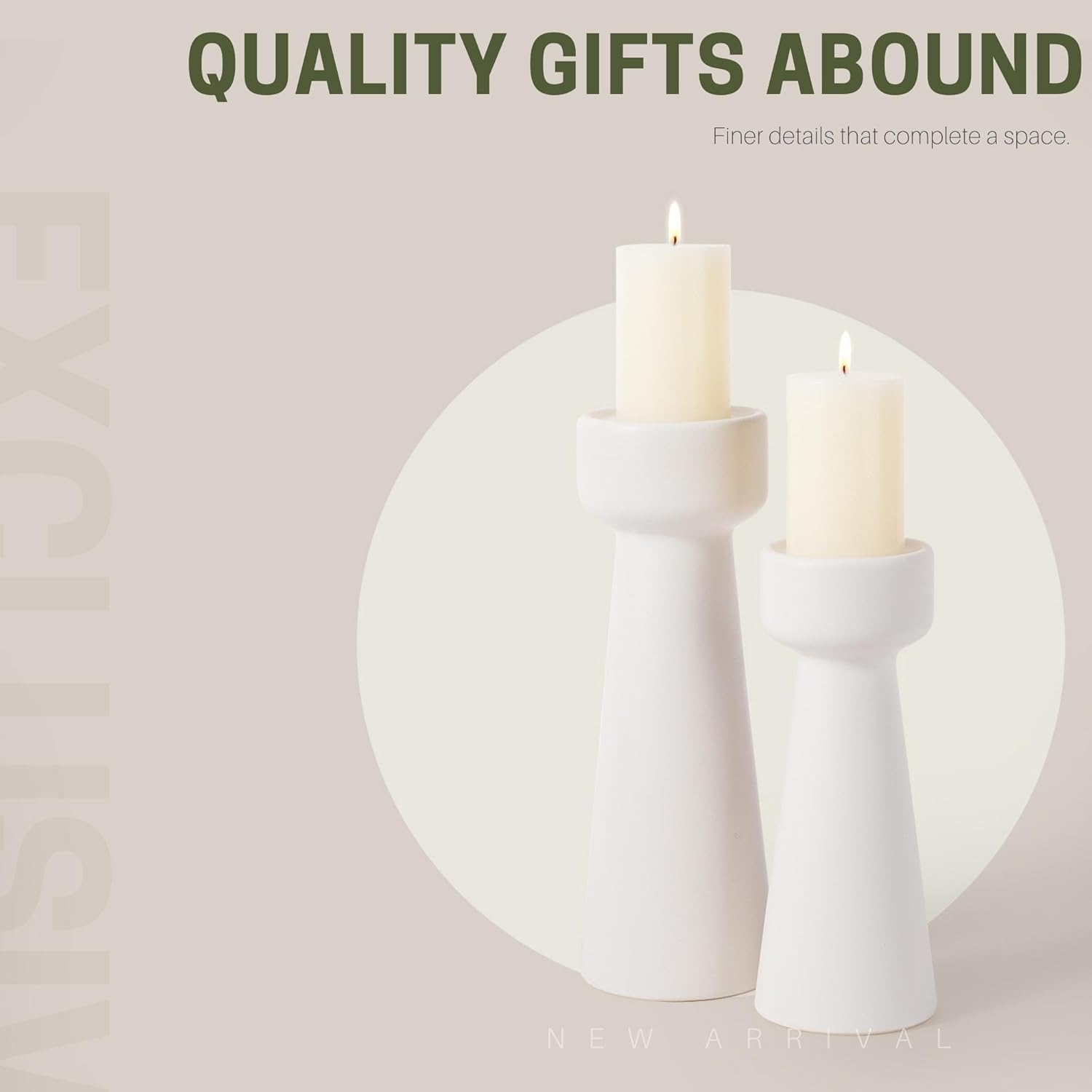 E-ROOM TREND Candle Holders Ceramic White Taper S&L Set of 2 Matte Stylish Decorative Candlestick Holders for Home Decor Dinning Wedding Party Aromatherapy Votive (CH7585W) - White image number 5
