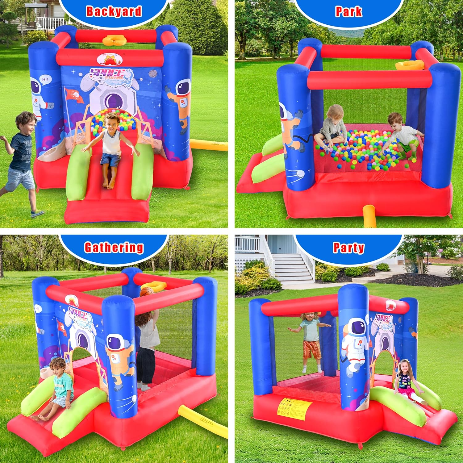 Inflatable Bounce House Jumping Castle Slide with Blower, Kids Bouncer with Basketball Rim image number 6