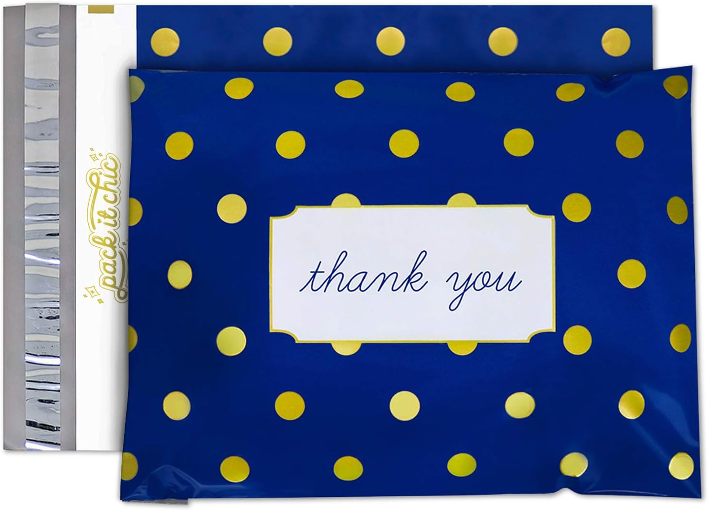 Pack It Chic - 10X13 (100 Pack) Mint Gold Triangles Poly Mailer Envelope Plastic Custom Mailing & Shipping Bags - Self Seal