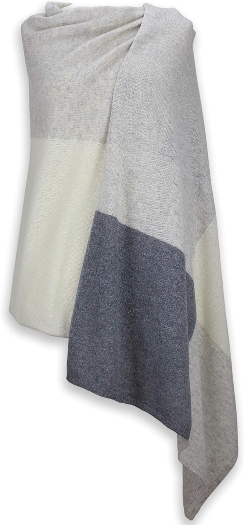 Jet&Bo 100% Pure Cashmere Lightweight Travel Wrap, Shawl & Scarf Gray Colorblock with Protective Storage Bag + Gift Box image number 2