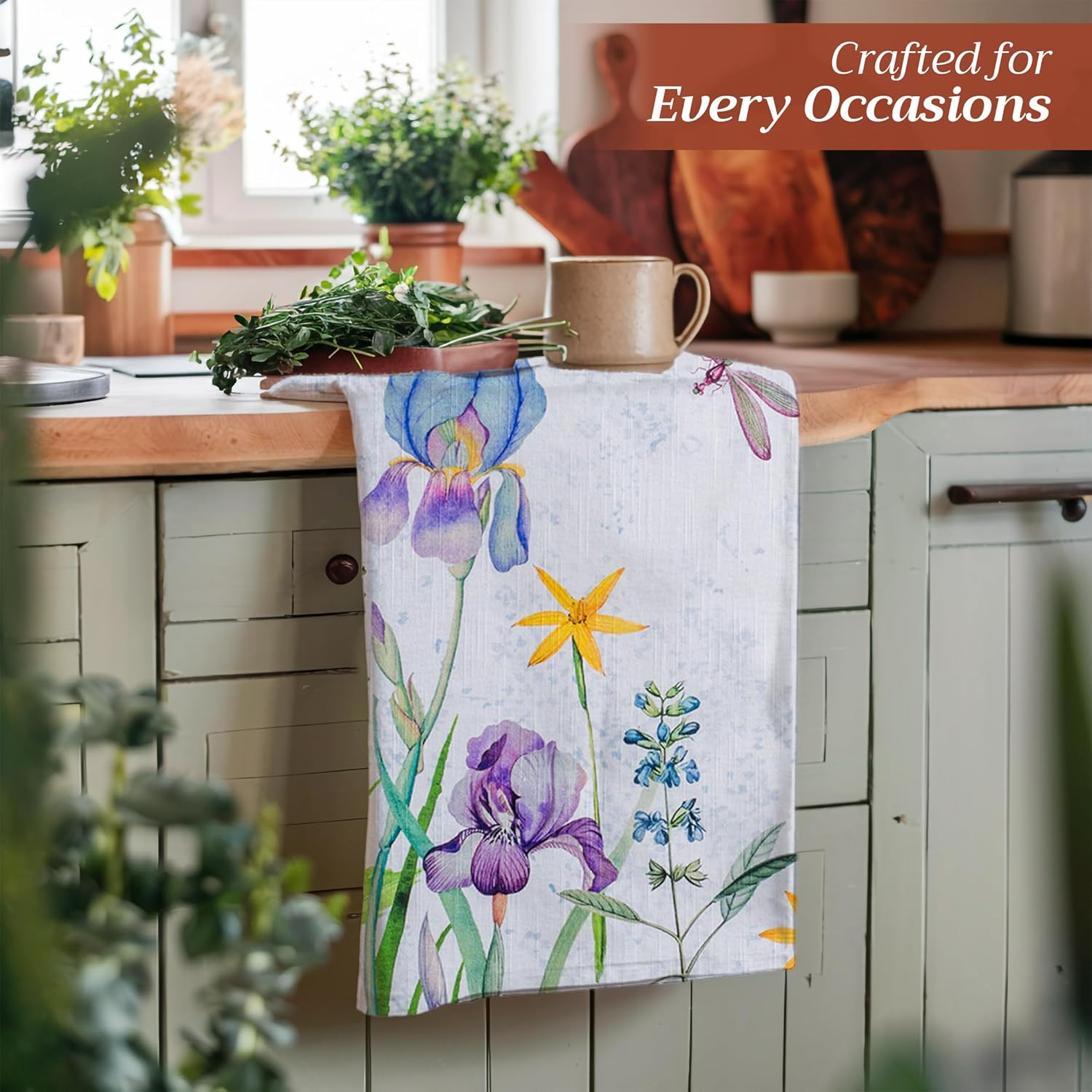 Maison D'Hermine Kitchen Towels Set of 3 100% Cotton 27.50" X 20" Reusable Cloth Tea Dish Towels Absorbent with Hanging Loop for Kitchen, Home, Dining, Cocktail Parties Spring/Summer (Fleurs De Mai) image number 5