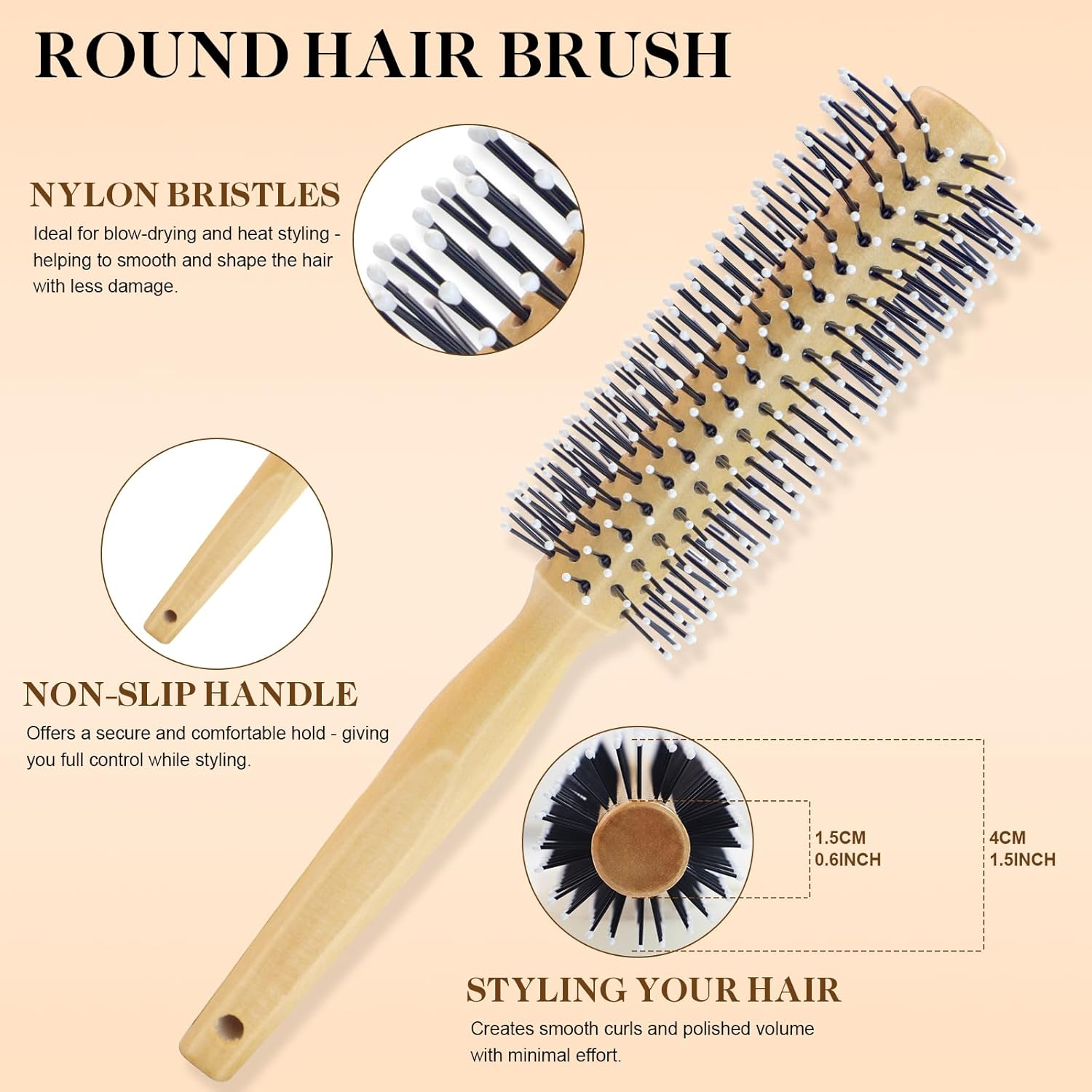 HEYMKGO Hair Brush Set, 5Pcs Natural Bamboo Paddle Detangling Brush for Women and Men, round Brush, Wide-Tooth and Tail Comb with 2 Size Brush - Reduce Frizz, Travel & Family-Friendly Hair Care Kit image number 5