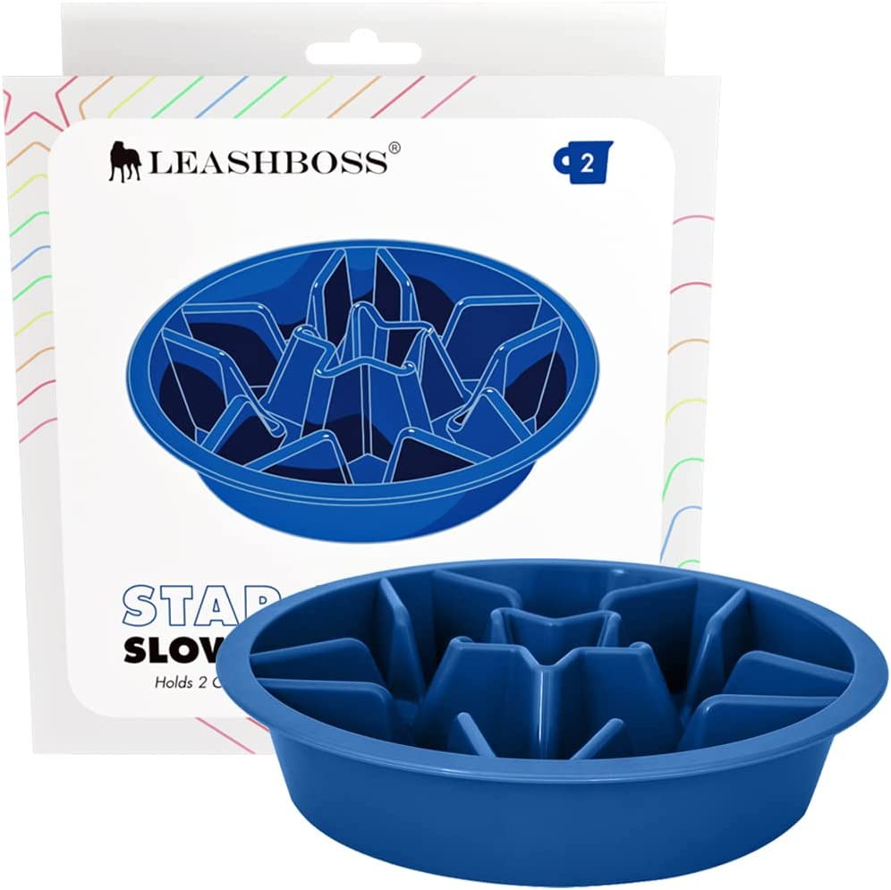 Leashboss Slow Feed Dog Bowl for Raised Pet Feeders - Maze Food Bowl Compatible with Elevated Diners (1.5 Cup - 6-6.25 Inch Feeder Holes, Blue)